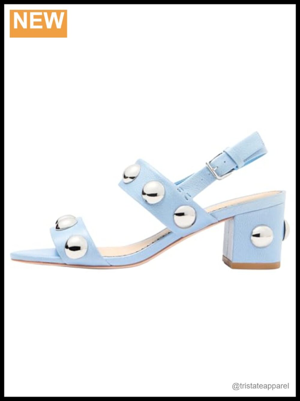 Studded Block Heel Sandal Leather Slingback Buckle Dressy 1.8 Inch